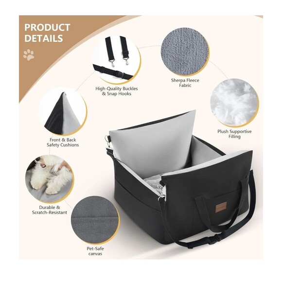 Dog Car Seat Waterproof Booster w Storage Pockets Groom Glove Small Black Gray - Picture 8 of 16